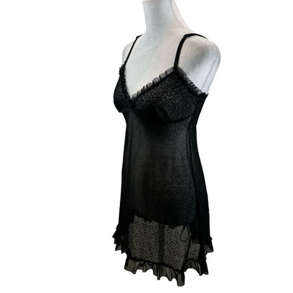 Marilyn Monroe Other - Marilyn Monroe‎ Sheer Black Leopard Print Ruffle Detail Short Nightgown Small